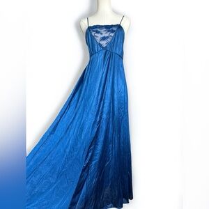 René 70s Vintage Blue Lace lingerie Dress | Maxi Dress Small | 30 | boho dress